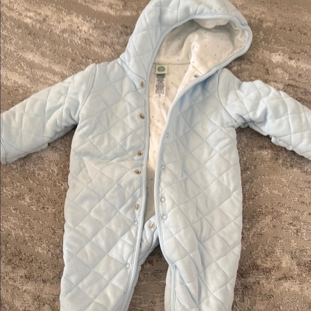 Quilted Baby Hooded Onesie in Light Blue